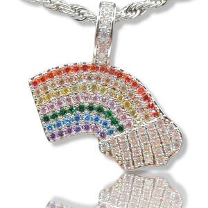 24" x 3mm Rope Chain - 14K White Gold Finish Rainbow Cloud.